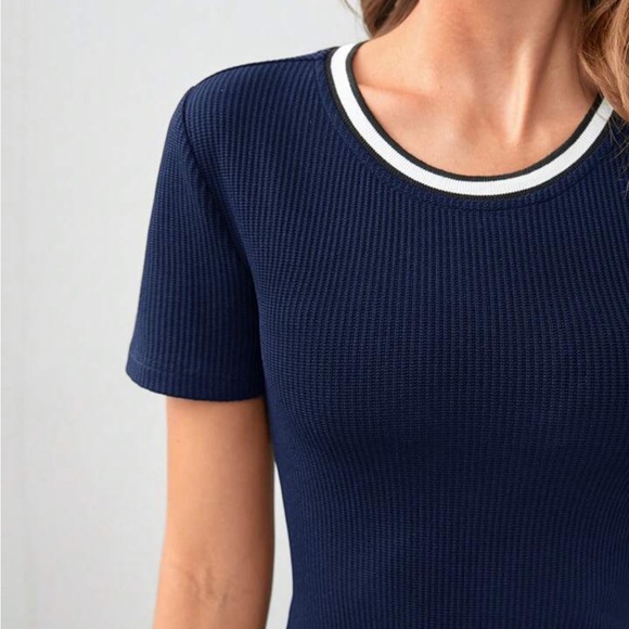 Blue and White Ruffled Mini Dress Fit and Flare - Picture 3 of 10